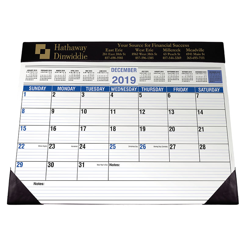 Printed Desk Pad Calendars with Vinyl Trim