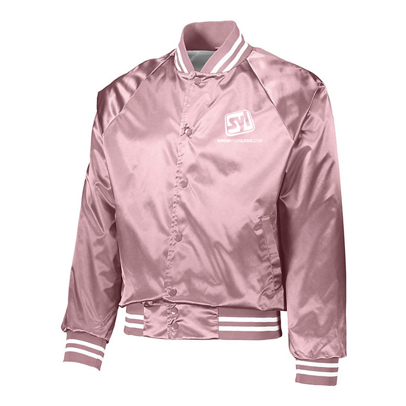 Augusta Sportswear Satin Baseball Jacket with Striped Trim - Show Your Logo