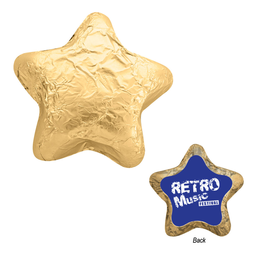 Individually Wrapped Chocolate Stars - CHOCSTAR_GLD_White_Label