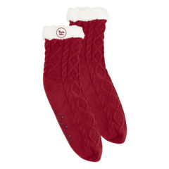 Cozy Cable Knit Slipper Socks - 15066_RED_Embroidery