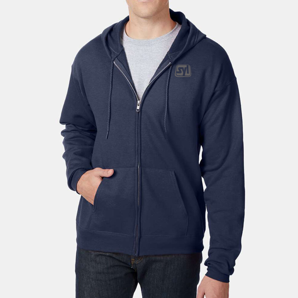 Hanes® Ecosmart® Full-Zip Hooded Sweatshirt - Hanes_P180_Navy_Front_High_Model