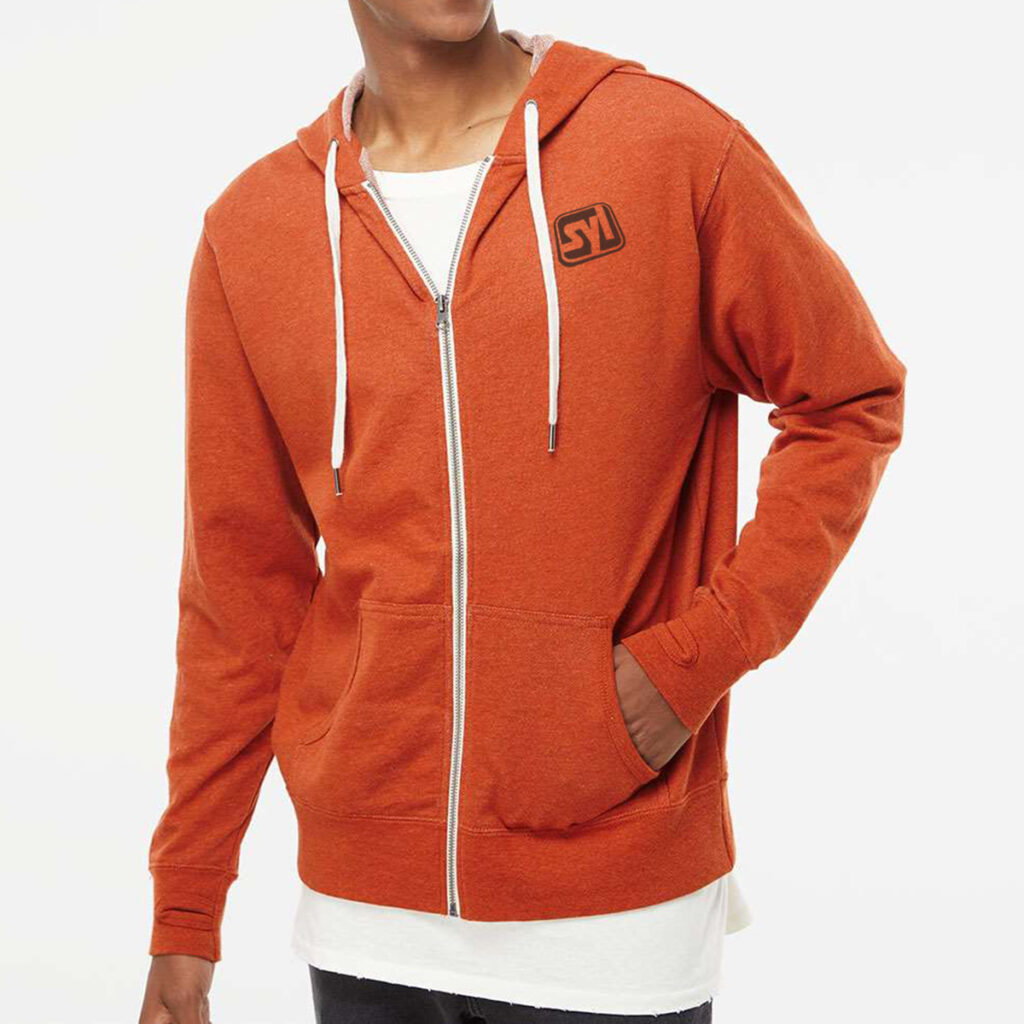 Independent Trading Co. Heathered French Terry Full-Zip Hooded Sweatshirt - Independent_Trading_Co_PRM90HTZ_Burnt_Orange_Heather_Front_High_Model